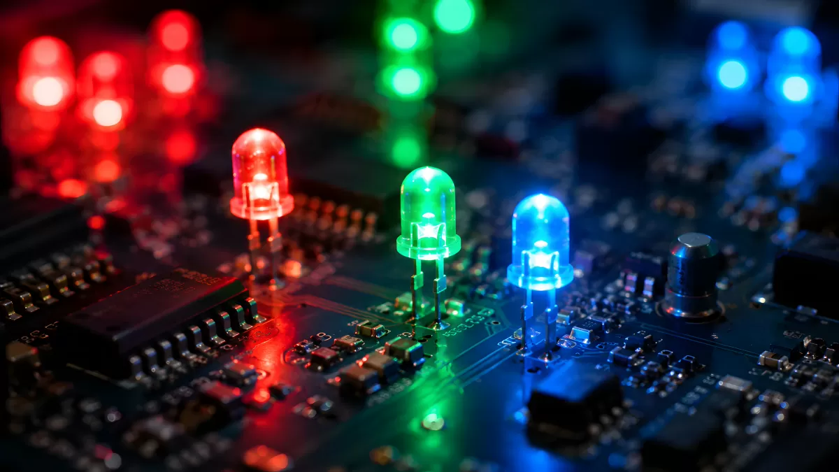 Leuchtende RGB-LEDs auf einer Elektronikplatine