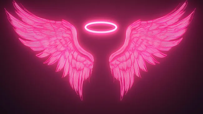 Leuchtende Rosa Engelsfügel mit Heiligenschein