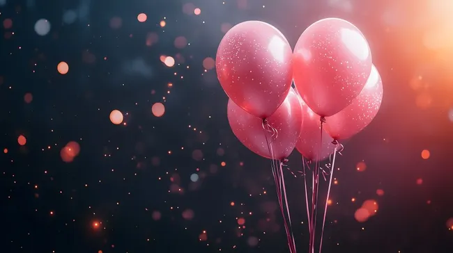 Leuchtende rosa Luftballons vor funkelndem Hintergrund