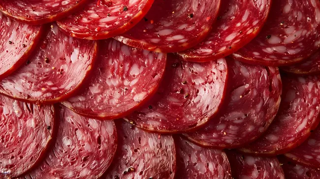 Leuchtende Scheiben frischer, aromatischer Salami