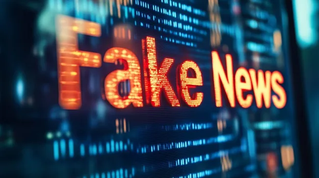 Leuchtende Schlagzeile für Fake News auf digitalem Bildschirm