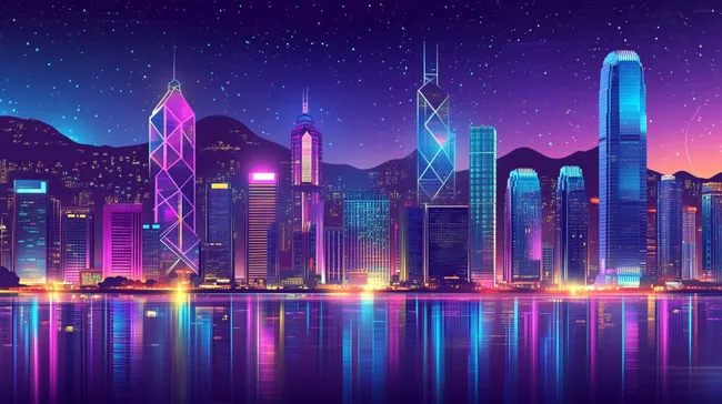 Leuchtende Skyline von Hongkong bei Nacht