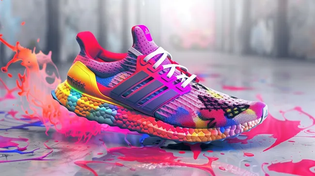 Leuchtende Sportschuhe mit bunter Farbexplosion