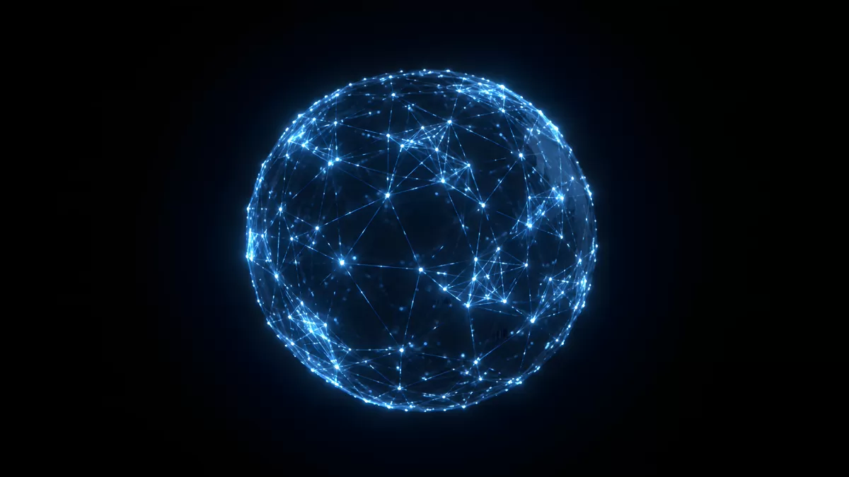 Leuchtende Vernetzungskugel aus blauen Datenpunkten