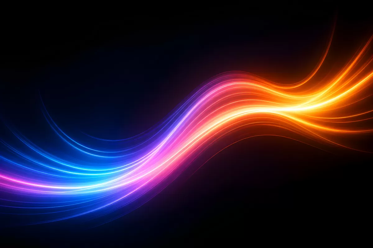 Leuchtende Wellen in Blau und Orange auf Schwarz