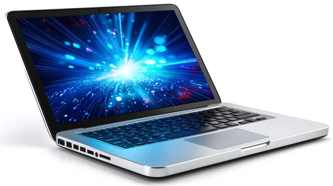 Leuchtender blauer Notebook-Bildschirm