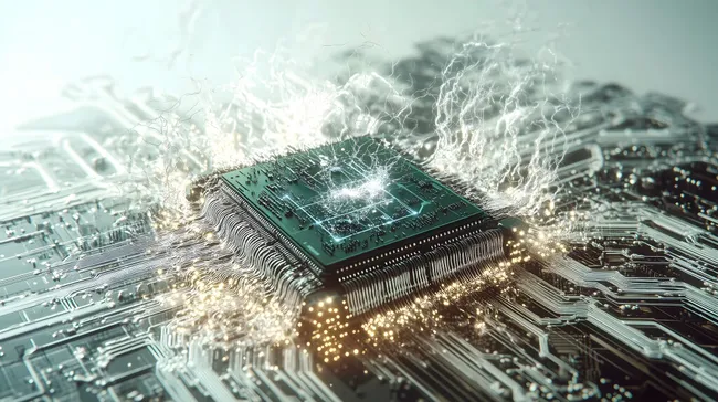 Leuchtender Computerchip mit Energie und Elektronik