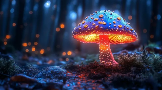 Leuchtender Giftpilz in mystischem Waldmotiv