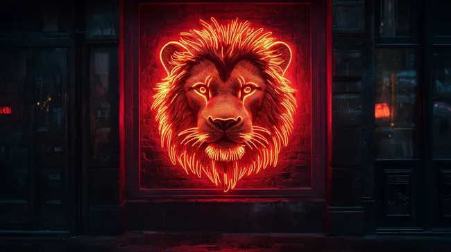 Leuchtender Löwenkopf in kräftigen Rot-Tönen