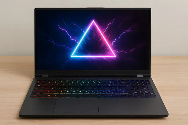 Leuchtender Neon-Triangel auf Laptop-Display