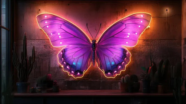 Leuchtender Schmetterling in rustikaler Umgebung