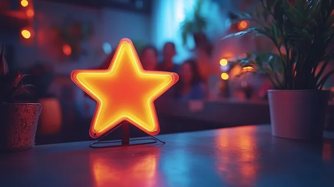 Leuchtender Sternen-Dekor in stimmungsvoller Café-Atmosphäre