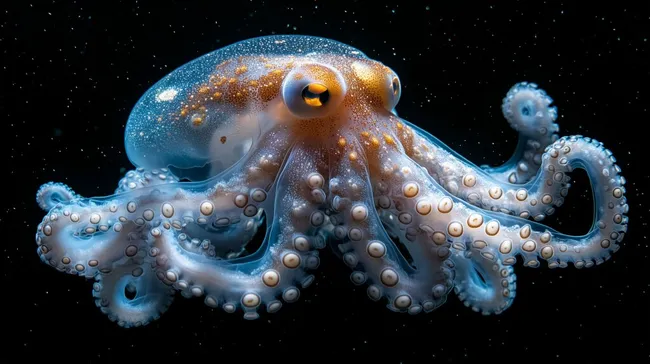 Leuchtender Tiefsee-Oktopus in der Schwärze des Ozeans