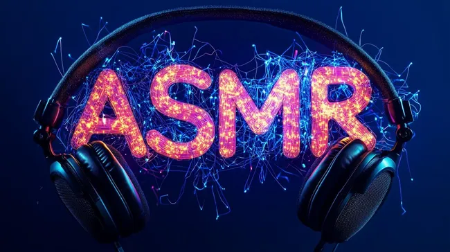 Leuchtendes ASMR-Logo mit Kopfhörern und Mikrofon