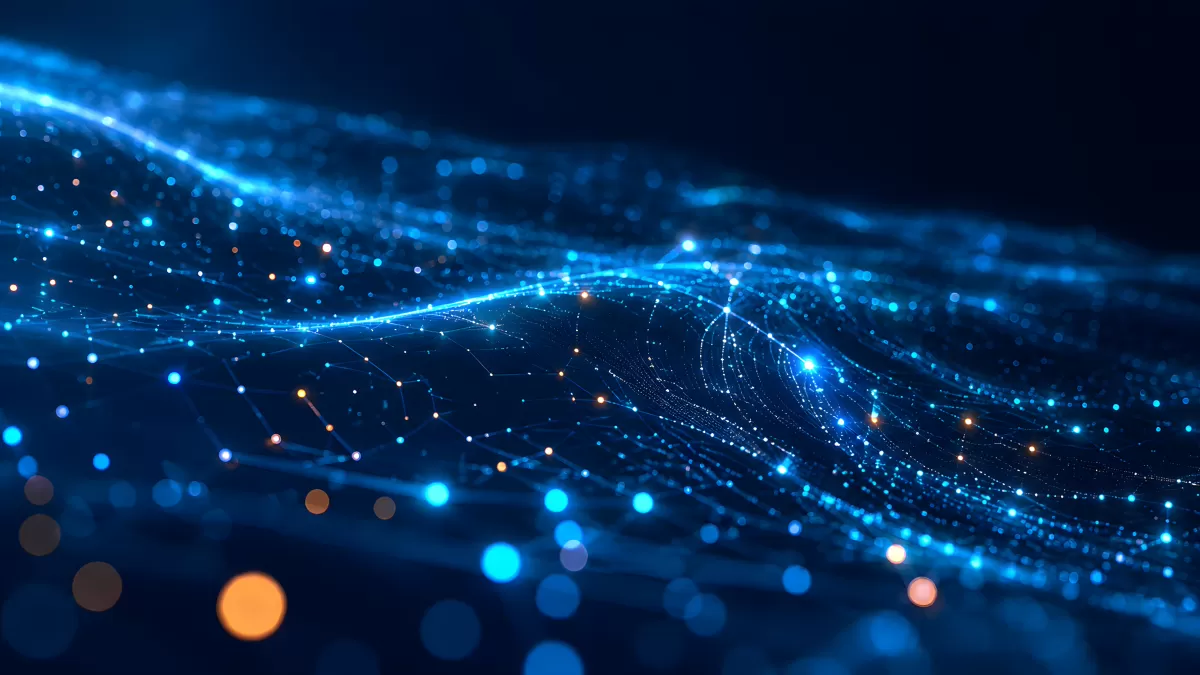 Leuchtendes Datennetzwerk in blauen Wellen