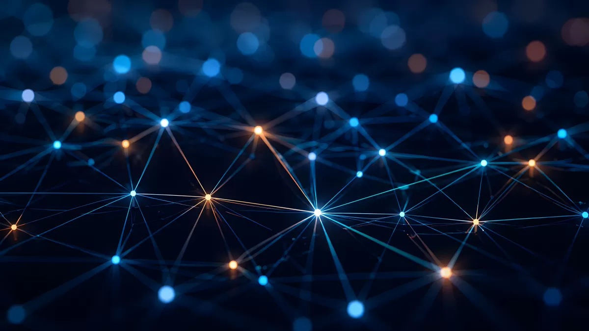 Leuchtendes Datennetzwerk mit blauen Knotenpunkten