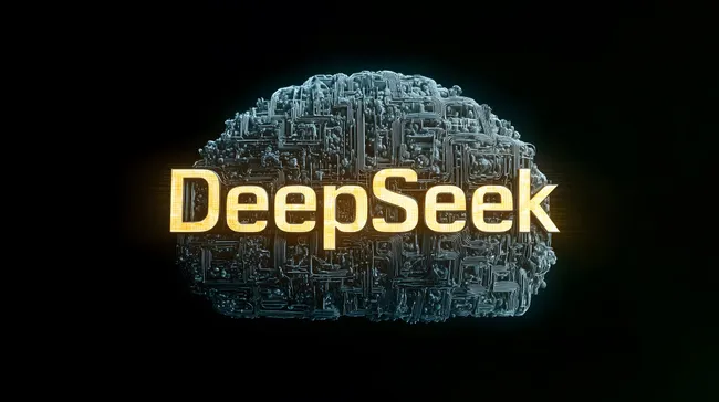 Leuchtendes Deep-Seek-Logo mit goldener Beleuchtung