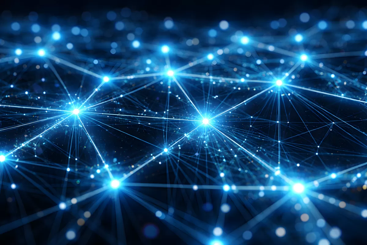 Leuchtendes digitales Netzwerk mit blauen Knotenpunkten