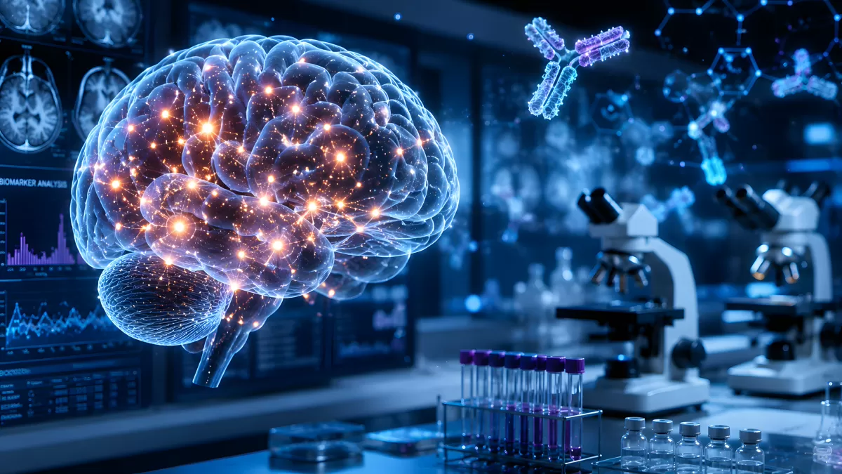 Leuchtendes Gehirn in modernem Neurowissenschaft-Labor