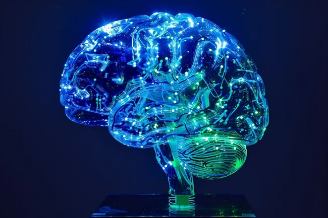 Leuchtendes Gehirnmodell in Neonblau und Grün