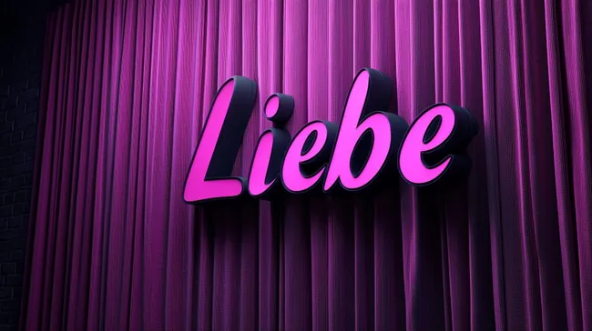 Leuchtendes Liebes-Motiv auf lila Bühnenvorhang