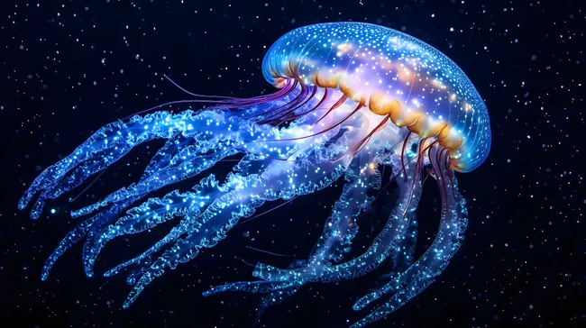 Leuchtendes Quallenbild in tiefblauer Meerwelt