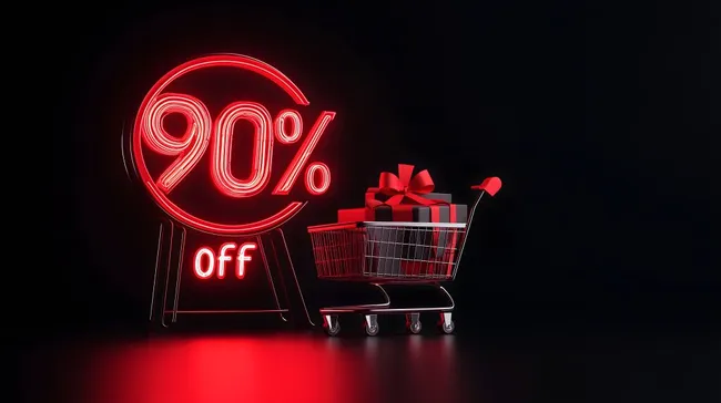 Leuchtendes Rabatt-Schild im Einkaufswagen