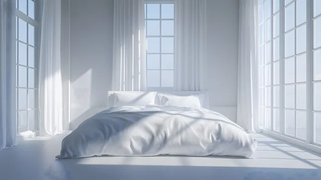 Lichtdurchflutetes Schlafzimmer in Weiß und Grau