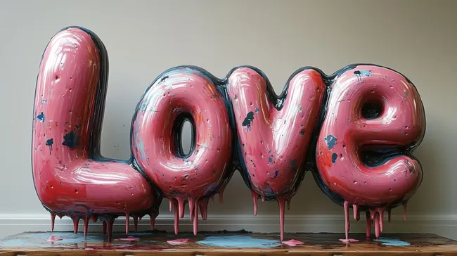 Liebe in 3D-Ballonoptik auf grauem Hintergrund