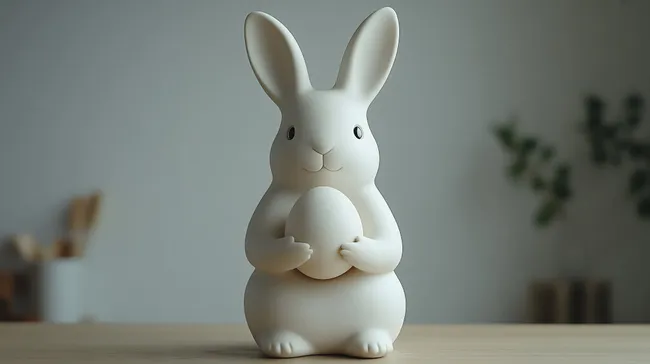 Liebenswerte Keramik-Hasenfigur mit Osterei