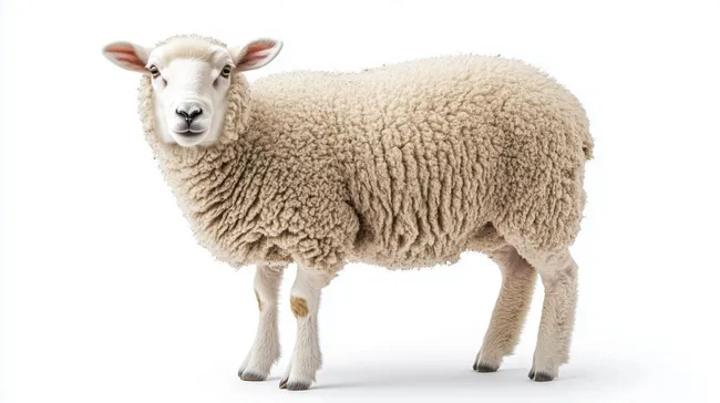 Liebenswürdig aussehendes Schaf auf weißem Hintergrund