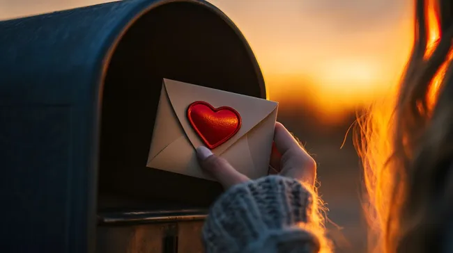 Liebesbrief im Briefkasten bei Sonnenuntergang
