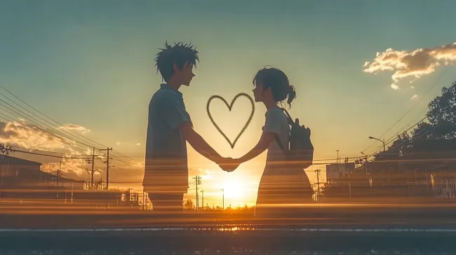 Liebespaar hält Hände im romantischen Sonnenuntergang