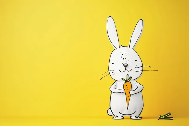 Liebevolle Hasenillustration mit Karotte auf Gelb