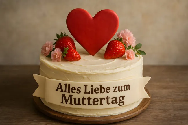Liebevolle Muttertagstorte mit Herzdekor