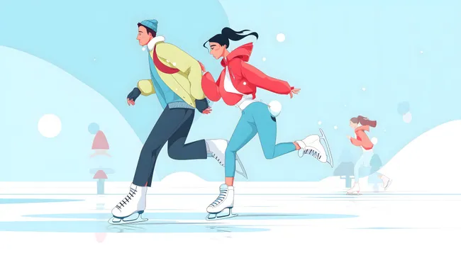 Liebevolles Eislaufpaar in winterlicher Landschaft