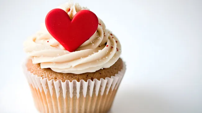 Liebevolles Valentinstag-Cupcake mit rotem Herzen