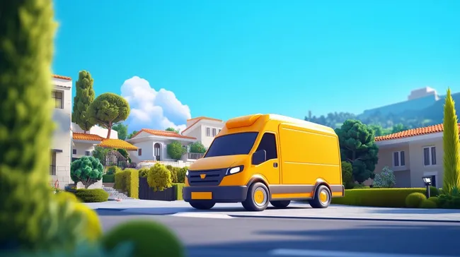 Lieferdienstfahrzeug in malerischer Berglandschaft