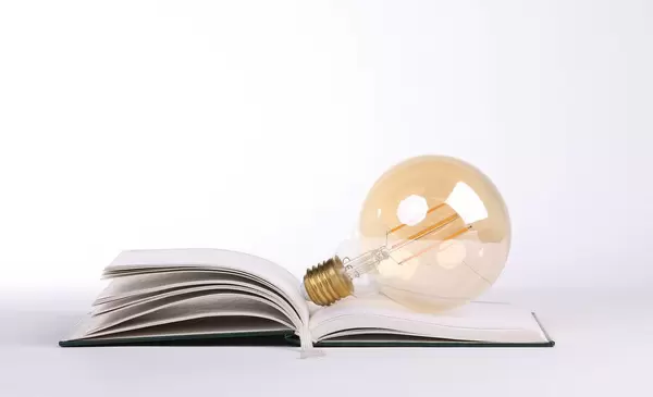 Lightbulb on the open book