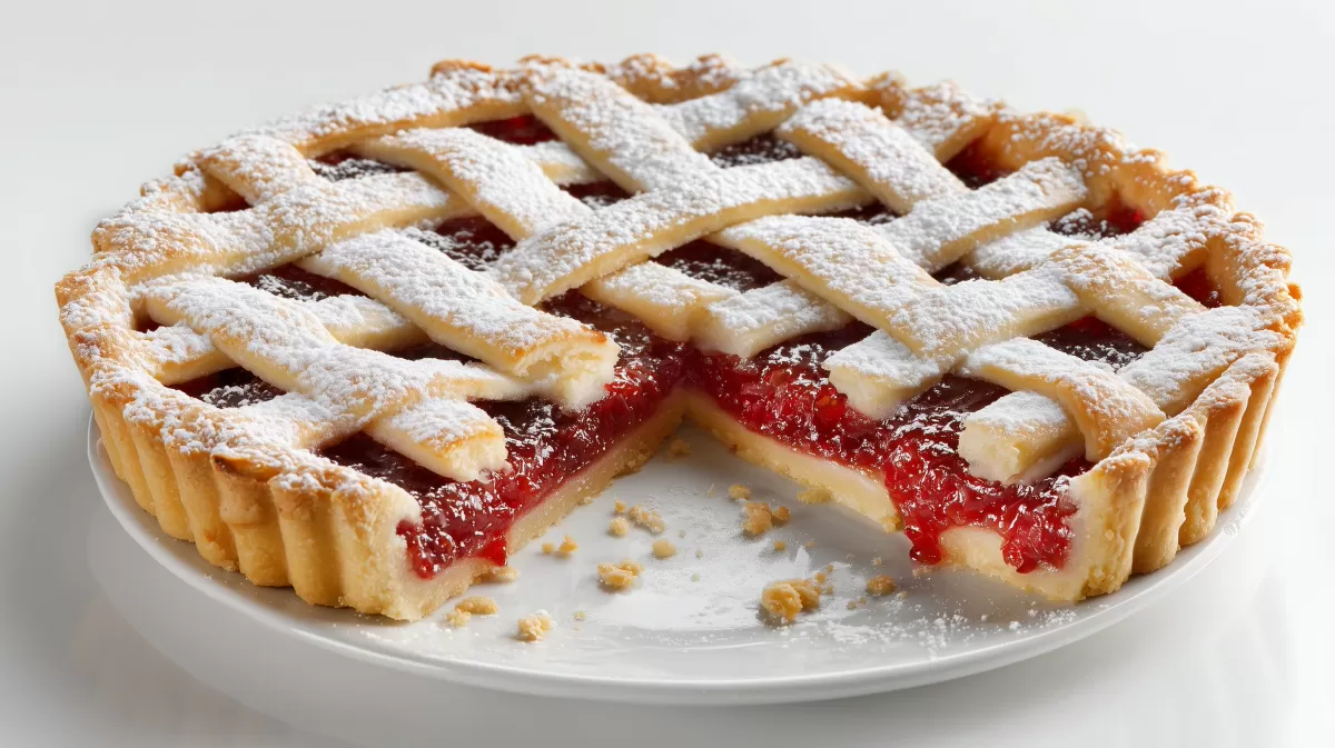 Linzer Torte mit Himbeerfüllung und Puderzucker