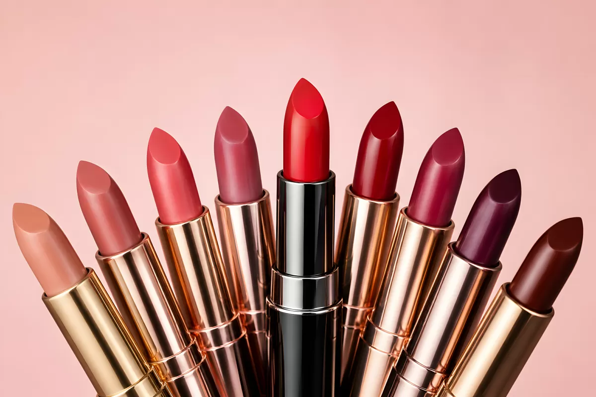 Lippenstifte in verschiedenen Farbtönen von Nude bis Dunkelrot