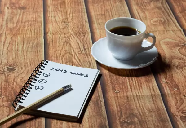 List of goals and a cup of coffee