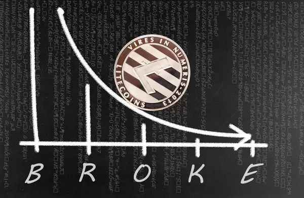 Litecoin with falling graph and broke text