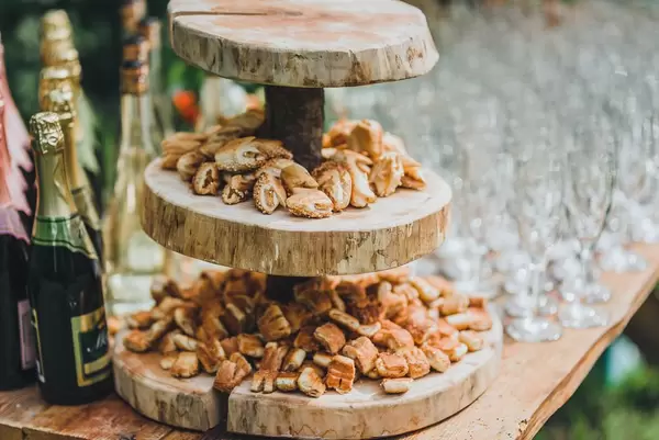 Little Bread Pies On Wooden Plate