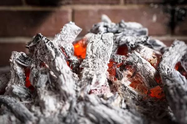 Little mountain of hot ashes