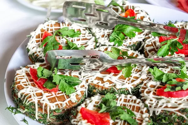 Liver snack with vegetables and mayonnaise