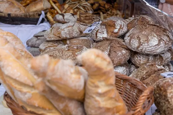 Loafs of black bread at Naschmarkt in Vienna