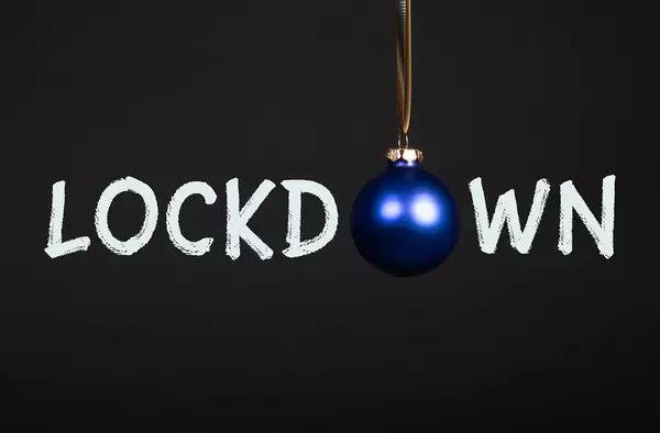 Lockdown text with Christmas ornament