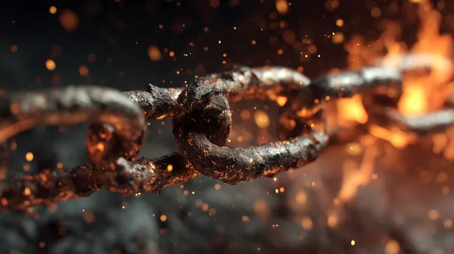 Lodernde Metallketten vor brennendem Feuerrand