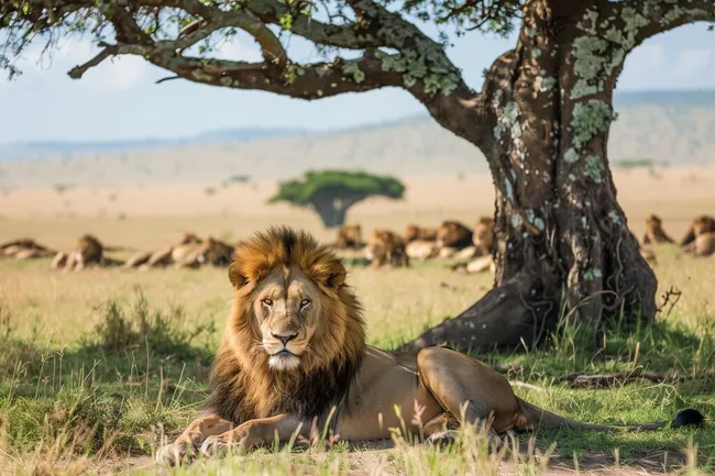 Löwe unter einem Baum in der Savanne